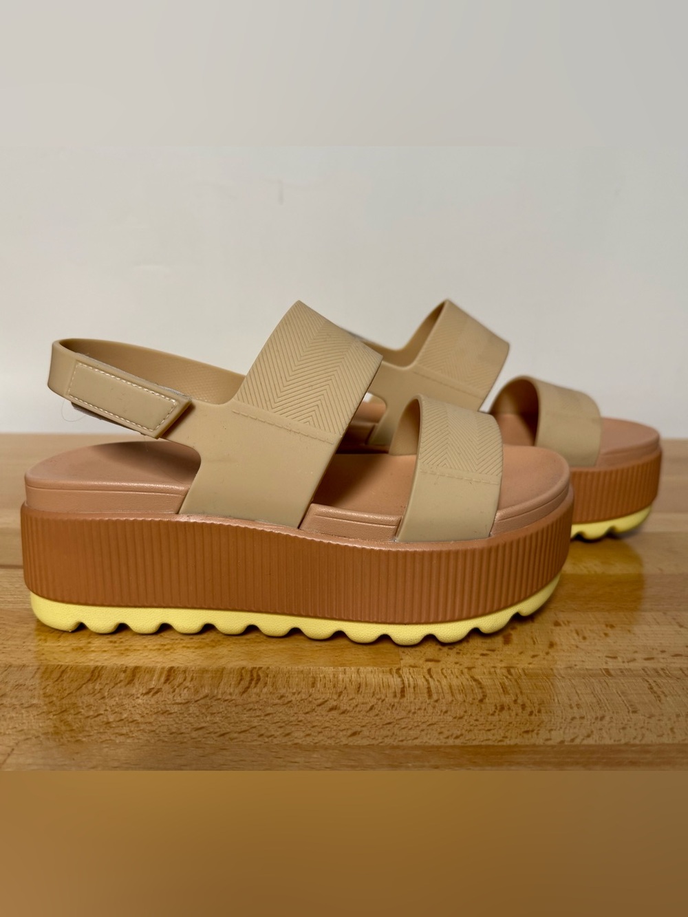 Apricot and bright yellow Platform Sandals, size 6
